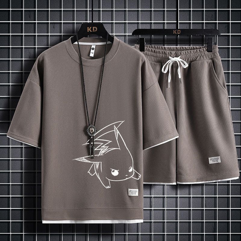 男女兼用 上質 プリント Tシャツ & ショーツ セットアップ F-7063