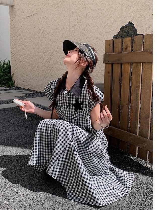 絶対流行 カジュアル 超人気 シンプル チェック柄 ワンピース<F-11183>