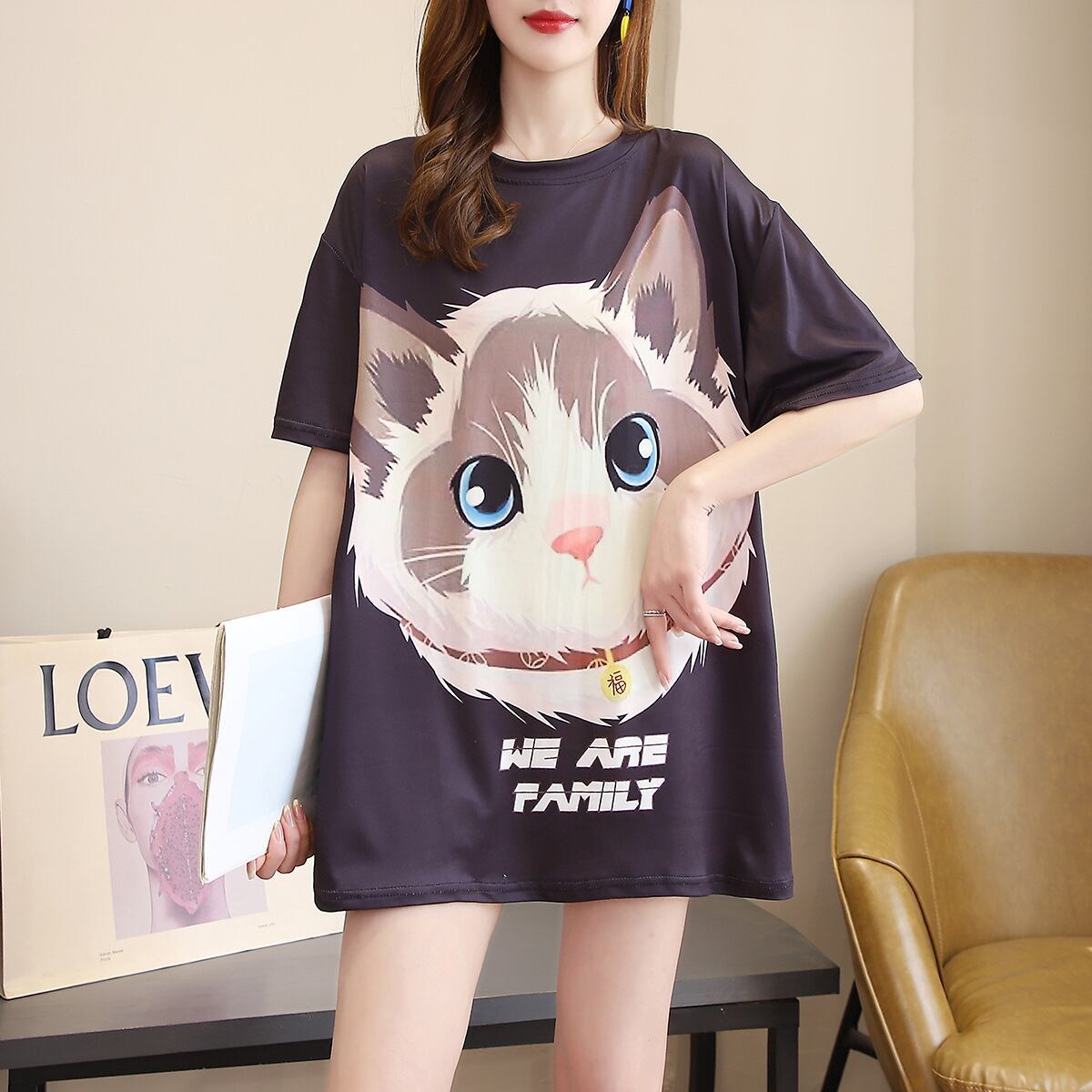 新商品 カジュアル 売り切れ必至 ルーズ プリント 全2色 半袖TシャツF-8777
