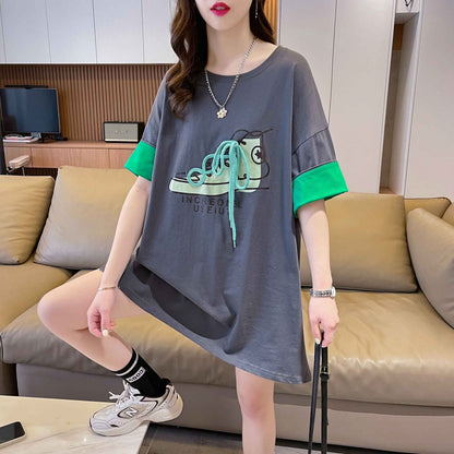 韓国系   ラウンドネック Tシャツ ゆったり半袖 ＜F-2988＞