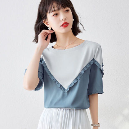【半額！期間限定！！】 ファッション 定番シンプル 上質 シフォン 半袖<F-6595>
