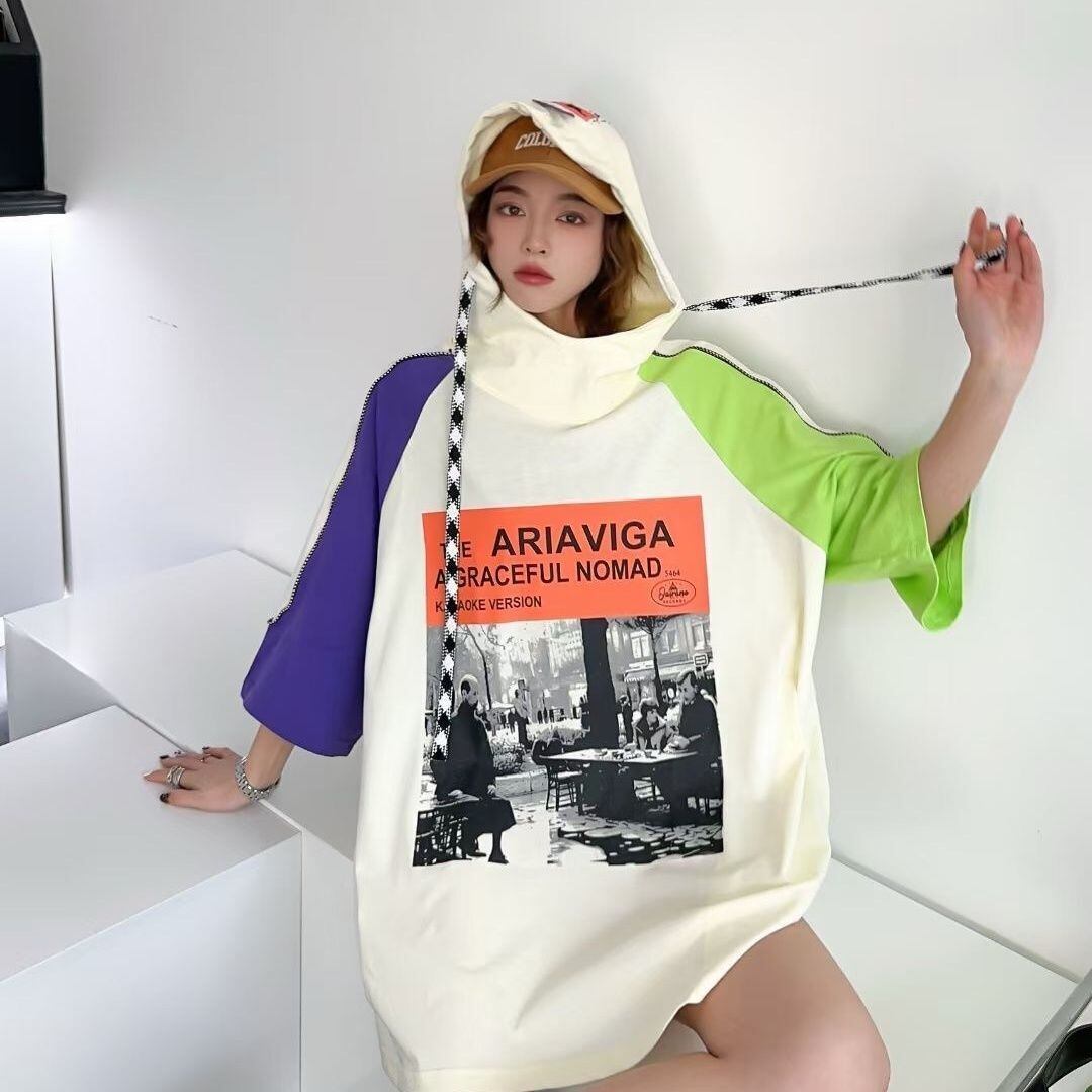 売り切れ必至 プリント カジュアル 切り替え 半袖Tシャツ カットソー＜F-8257＞