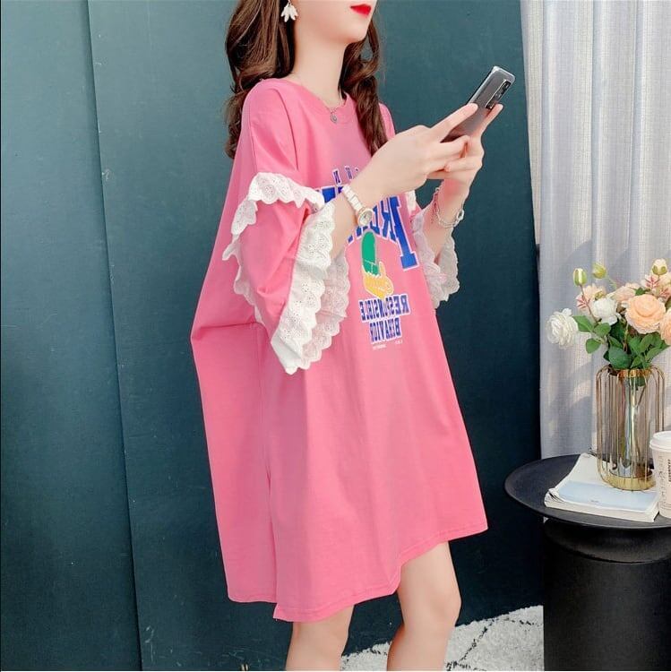 コットンレーストリム半袖Tシャツ<F-3028>