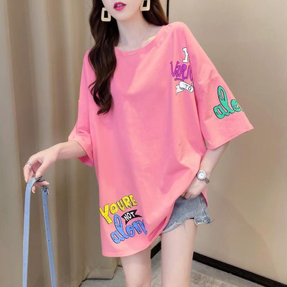 新商品 プリント ファッション ゆったり 全4色 半袖 Tシャツ＜F-11443＞