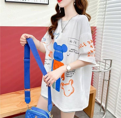 【個性派】 プリント カジュアル ビッグロゴ ゆったりトップス 半袖Tシャツ 全2色＜F-4940＞