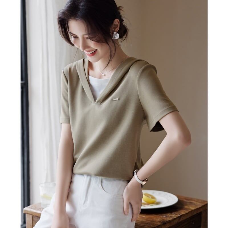 着回し力抜群 レイヤード風 ファッション Tシャツ<F-8345>