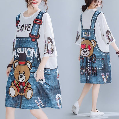 旅行Ｔシャツ 夏 レディース 膝丈 プリント 大きいサイズ ゆったりさらっと涼しい <F-656>