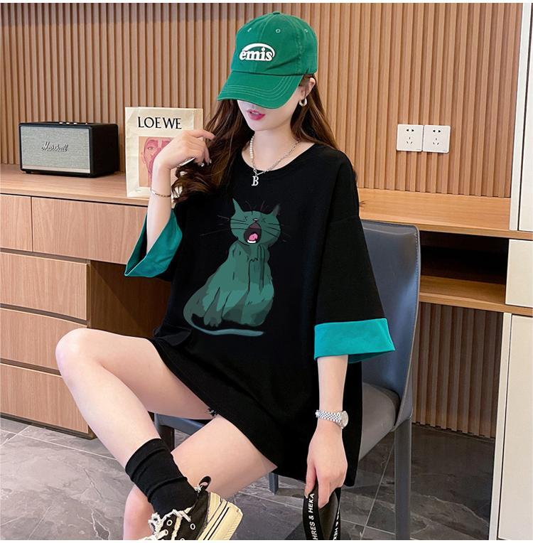 ユニークなデザイン気質のカラーブロック半袖Tシャツ<F-2900>
