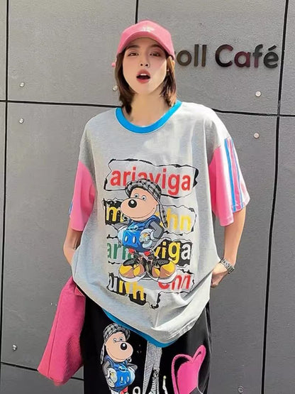 話題沸騰中   カジュアル カラーマッチング 半袖Tシャツ＜F-8067＞