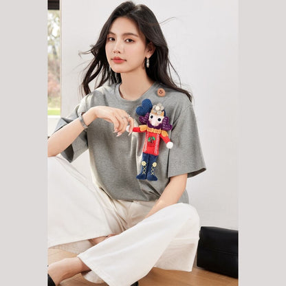 超人気 目を奪われる 流行新作 ぬいぐるみ付 半袖Tシャツ<F-9273>