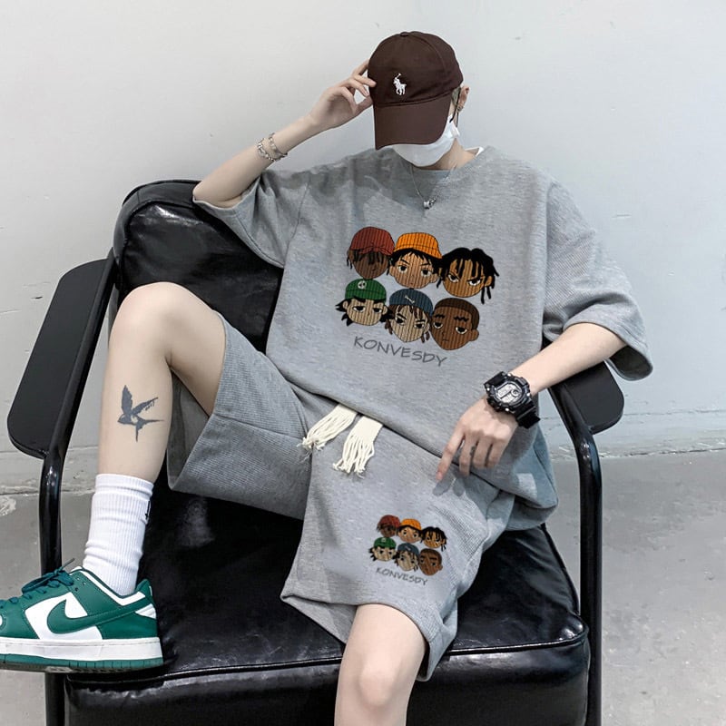 大注目 組み合わせやすい　半袖 Tシャツ＋パンツ 4色　セットアップ F-13149