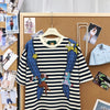 売れ筋 上質 ボーダー ゆったり Tシャツ F-13440