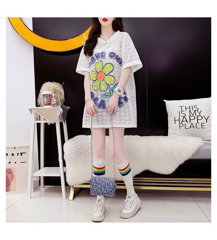 【半額！期間限定！！】新商品 切り替え 一目惚れ 透かし彫り プリント Tシャツ カットソー＜F-8523＞