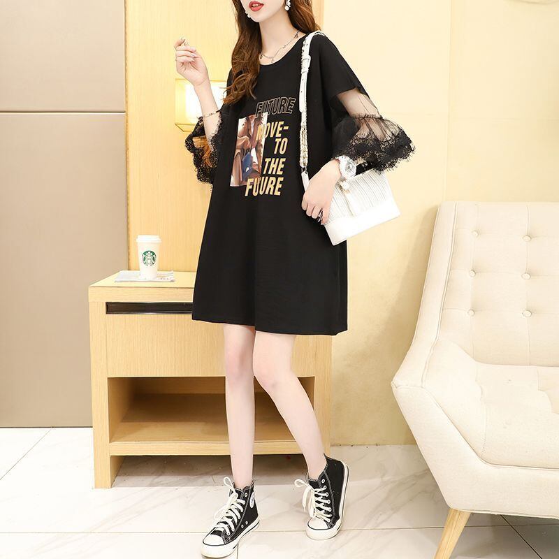 着回し力抜群 レース 超人気 透かし彫り 切り替え プリント全2色 半袖Tシャツ カットソー ＜F-8596＞