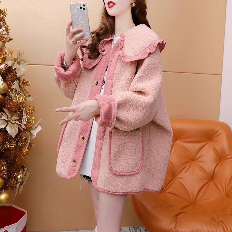 新商品 柔らかくて優しい印象 大人可愛い フリルドールカラーガーリーコートF-9946