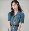 話題沸騰中 ブッファンスリーブ ファッション デニム ワンピース<F-8254>