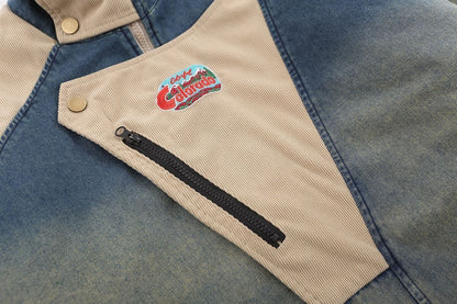 絶対流行 オシャレ 都市ファッショ デザイン 切り替え デニム キルティングジャケット ＜F-9850＞
