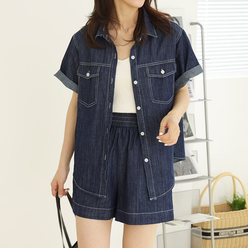 新商品 デニム 超人気 半袖トップスⅹパンツセット <F-8233>