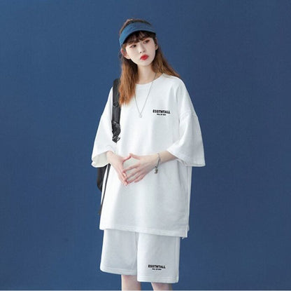 【半額セール】早い者勝ち  男女兼用 半袖Ｔシャツⅹパンツセット全4色F-6549