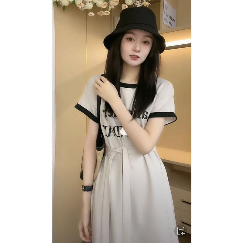 売り切れ必至 簡潔 上質 半袖Tシャツワンピース<F-8288>