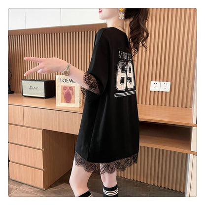 売り切れ必至 レース ファッション 切り替え ゆったり 半袖Tシャツ＜F-8480＞