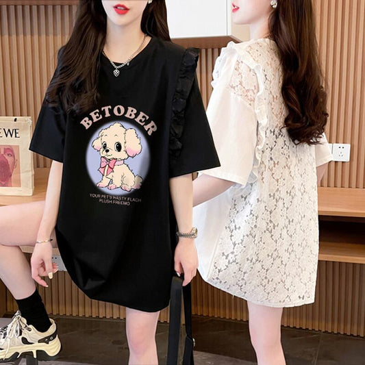 今季マストバイ レース 可 透かし彫り 切り替え 2色選択 Tシャツ カットソー＜F-8493＞