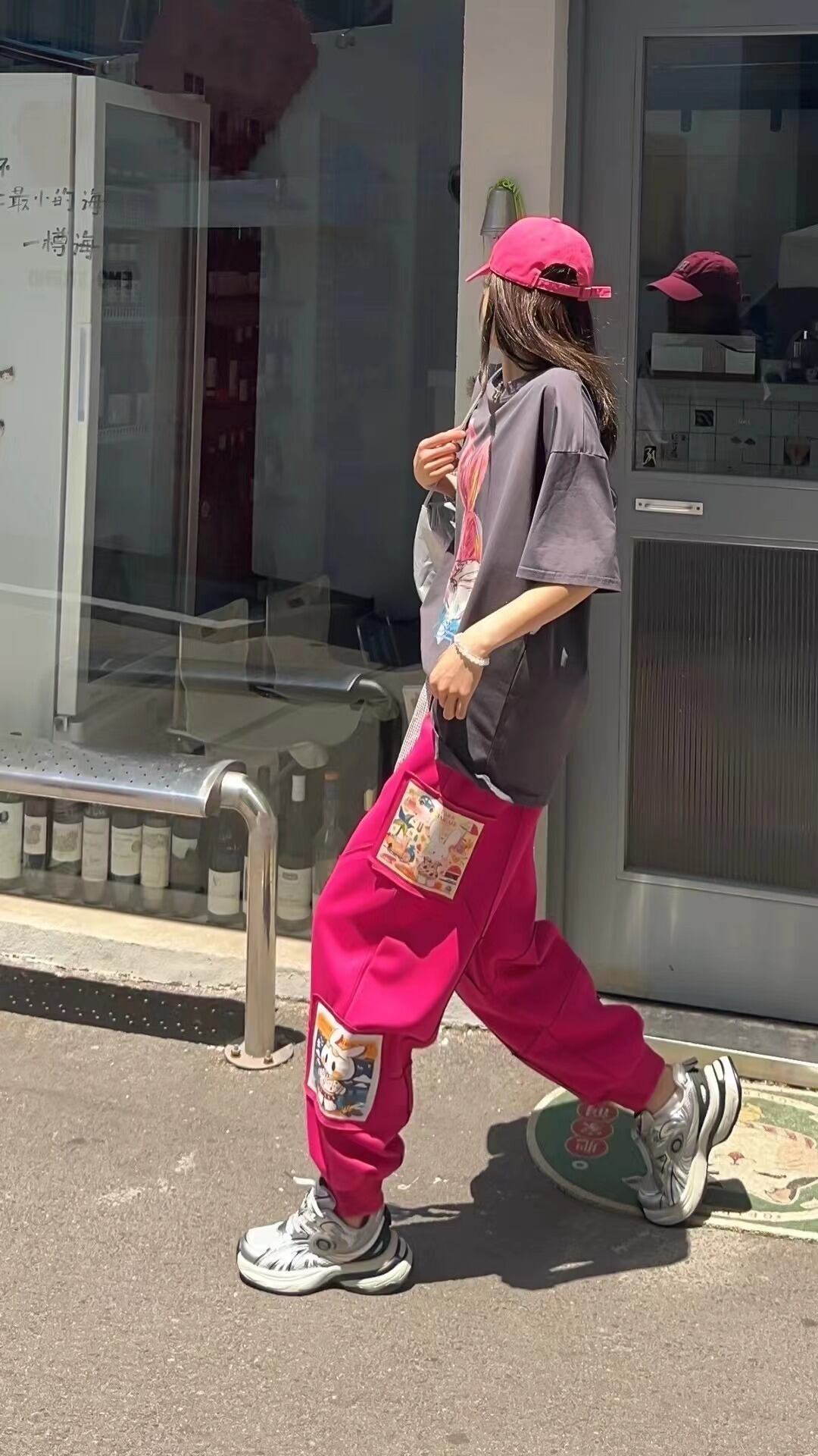 大活躍 高見えデザイン スタイルアップ効果抜群 切り替え プリント 全4色 カジュアルパンツF-9358
