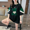 カジュアルルーズワッペン刺繍ステッチカラーブロック半袖Tシャツ<F-2870>
