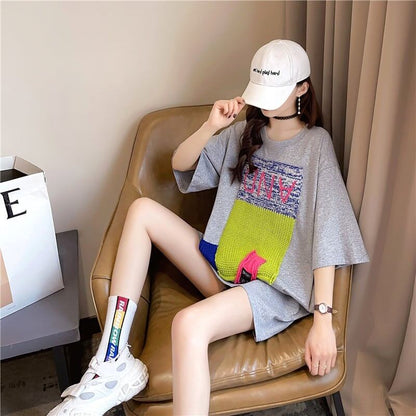 【半額！期間限定！！】ゆったりロング丈切り替え三色半袖Tシャツ＜F-1565＞