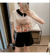 美人度アップ シフォン スウィート 半袖 Tシャツ ショートパンツ セットアップ ＜F-9234＞
