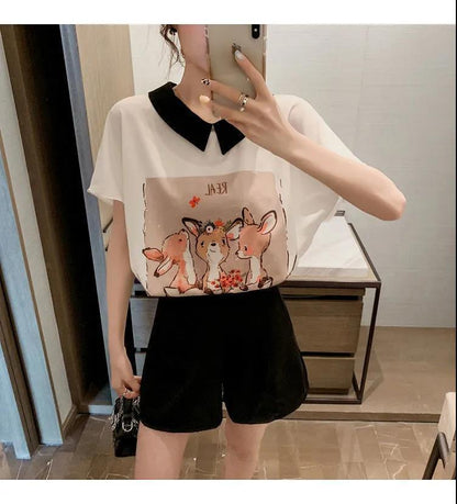 美人度アップ シフォン スウィート 半袖 Tシャツ ショートパンツ セットアップ ＜F-9234＞