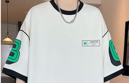 早い者勝ち カジュアル ファッション 切り替え 全3色 半袖ＴシャツⅹパンツセットF-8950