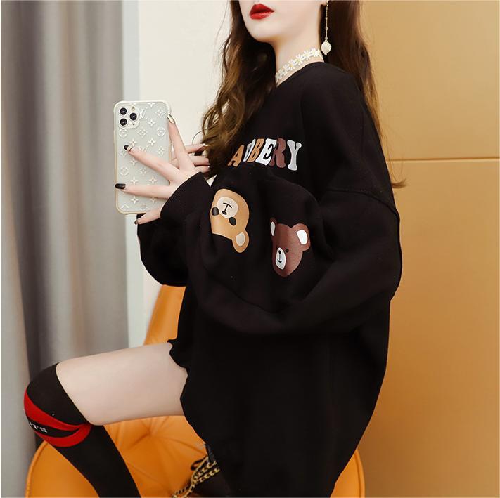 【半額！期間限定！！】韓国風ルーズラウンドネックミドル丈ファッション怠惰なトップス<F-5067>