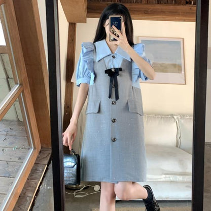 超人気 上質 大人可愛い 切り替え レイヤード風 ワンピースF-8910