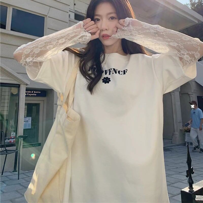 スタイリッシュ 一目惚れ 切り替えレース Tシャツ カットソー トップス＜isf-2972＞