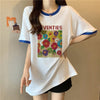 着?せ 配色 プリント ロング Tシャツ 四色 ゆったり半袖 ＜F-3019＞