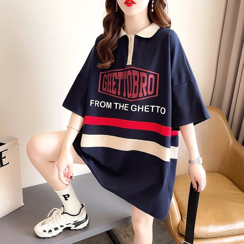 デザインセンス香港風味レトロ漫画ルーズポロシャツTシャツ<F-2927>