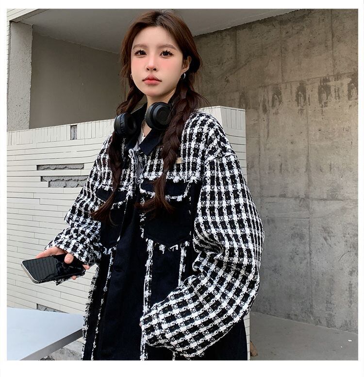 着回し力抜群 チェック柄 美人度アップ 切り替え 3色選択 ジャケット F-9746
