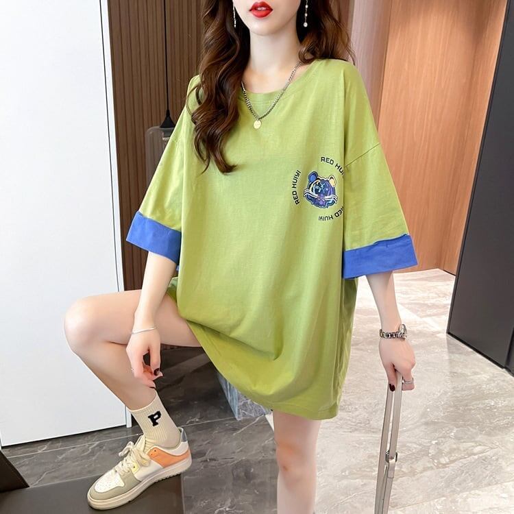 韓国系   ラウンドネック Tシャツ 三色 ゆったり半袖＜F-3011＞