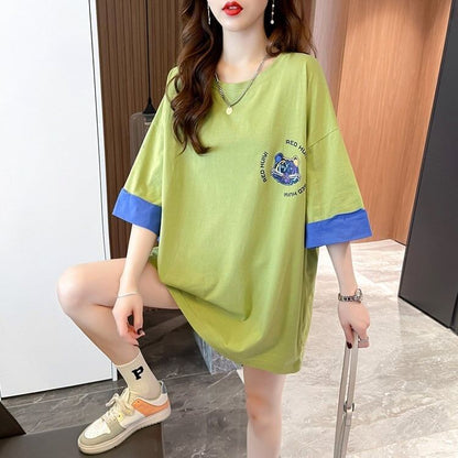 韓国系   ラウンドネック Tシャツ 三色 ゆったり半袖＜F-3011＞