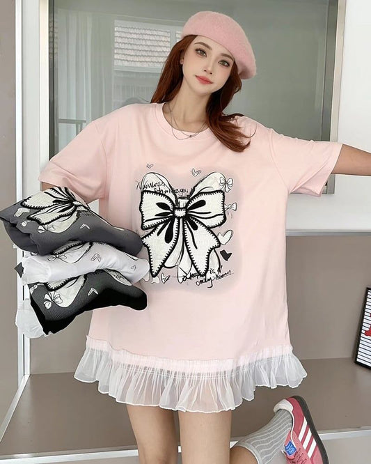 今季マストバイ プリントゆったり 切り替え 半袖Tシャツ 全4色＜F-8256＞