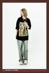 アメリカンレトロ絵画ウサギ半袖Tシャツカップル男女同スタイル<F-2910>