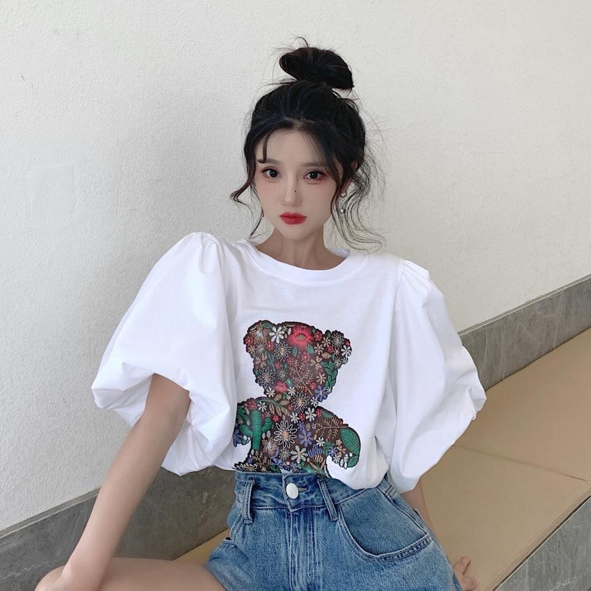 キュート プリント ファッション ゆったり 全4色 半袖 Tシャツ＜F-11521＞