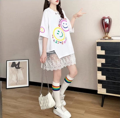 新作 ロゴ レイヤード風 プリント ゆったり 半袖 Ｔシャツ 全3色<F-4948>