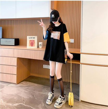 遊び心溢れるキュートなデザインのレディースゆったり半袖Tシャツ<F-2855>
