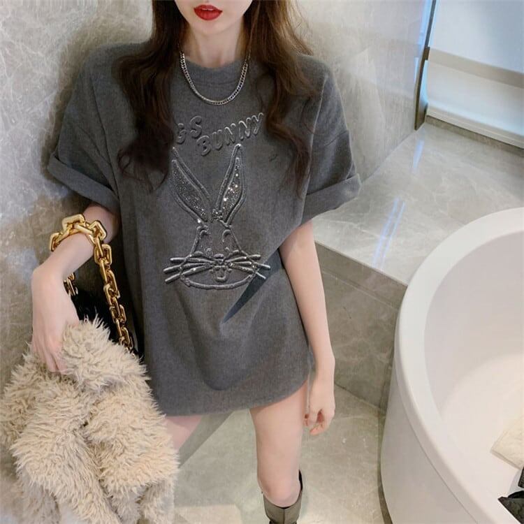美人度アップ   ビジュー Tシャツ 三色 ゆったり半袖＜F-2945＞