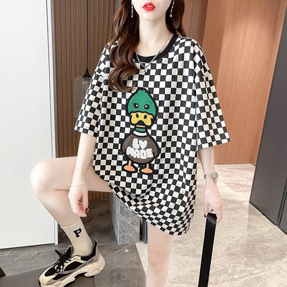 新商品 プリントTシャツ チェック柄 ゆったり半袖＜F-8694＞