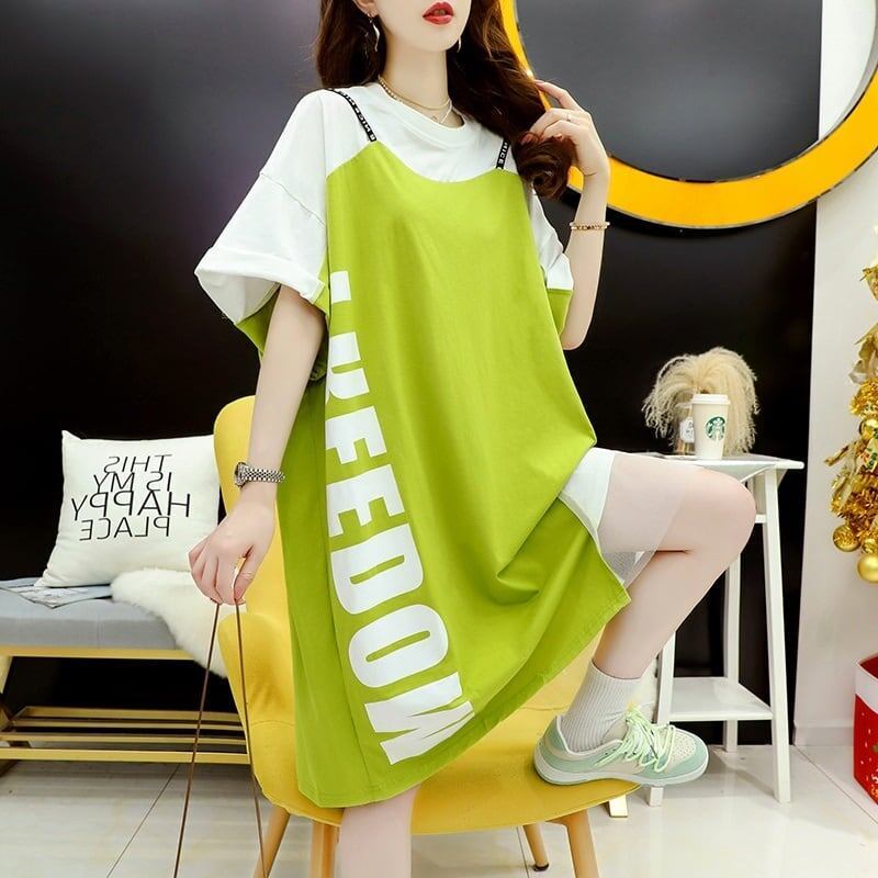 好感度UP   切り替え Tシャツ ゆったりワンピース＜F-8105＞