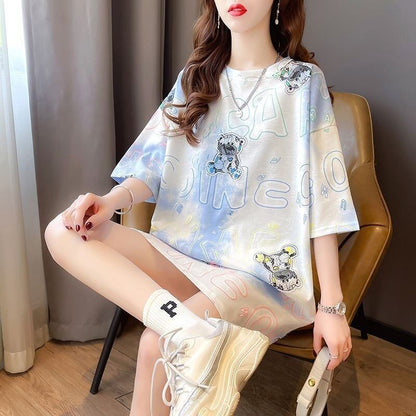 大好評   クマ柄 Tシャツ ゆったり半袖 ＜F-3990＞