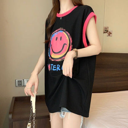【半額！期間限定！！】超人気 ファッション カジュアル プリント ノースリーブ Tシャツ<F-8487>